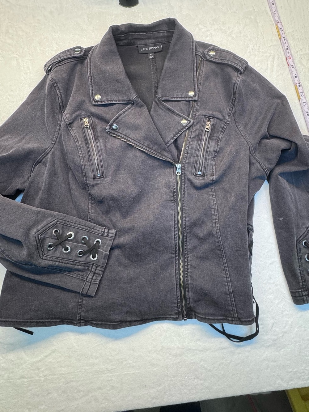 Lane Bryant Moto Jacket Gray Lace-Up Sleeve Stretch Jacket Plus 26 - Picture 3 of 10
